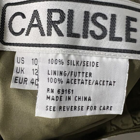 Carlisle Sz 8 Skirt 10 Top 3 Piece Silk Maxi Skirt Set Olive Green Embroidered - Picture 12 of 13